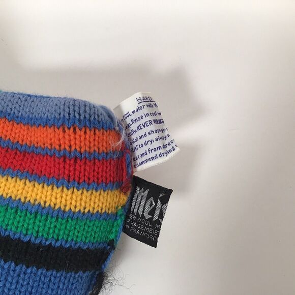 Vintage Meister Knit Beanie Ski Hat 100% New Wool Rainbow Stripe Pompom Ball - Picture 7 of 8